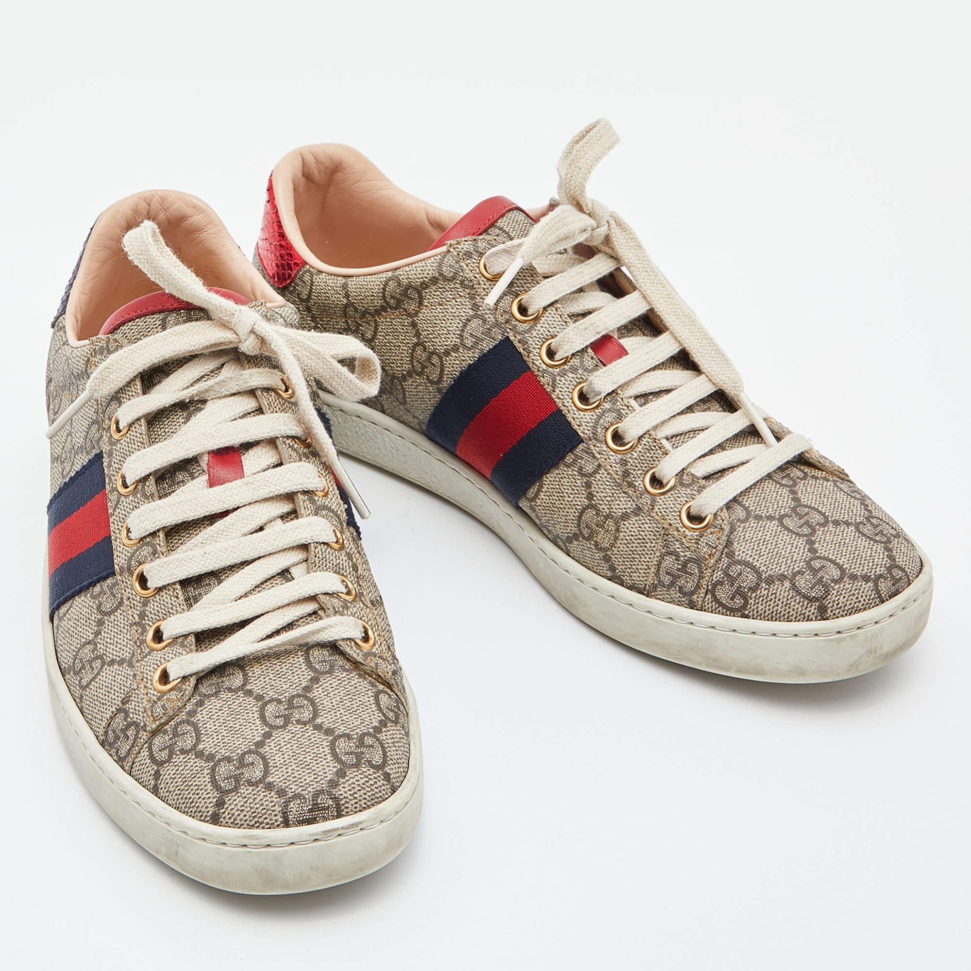 Gucci Beige/Brown GG Supreme Canvas Ace Sneakers Size 37 1