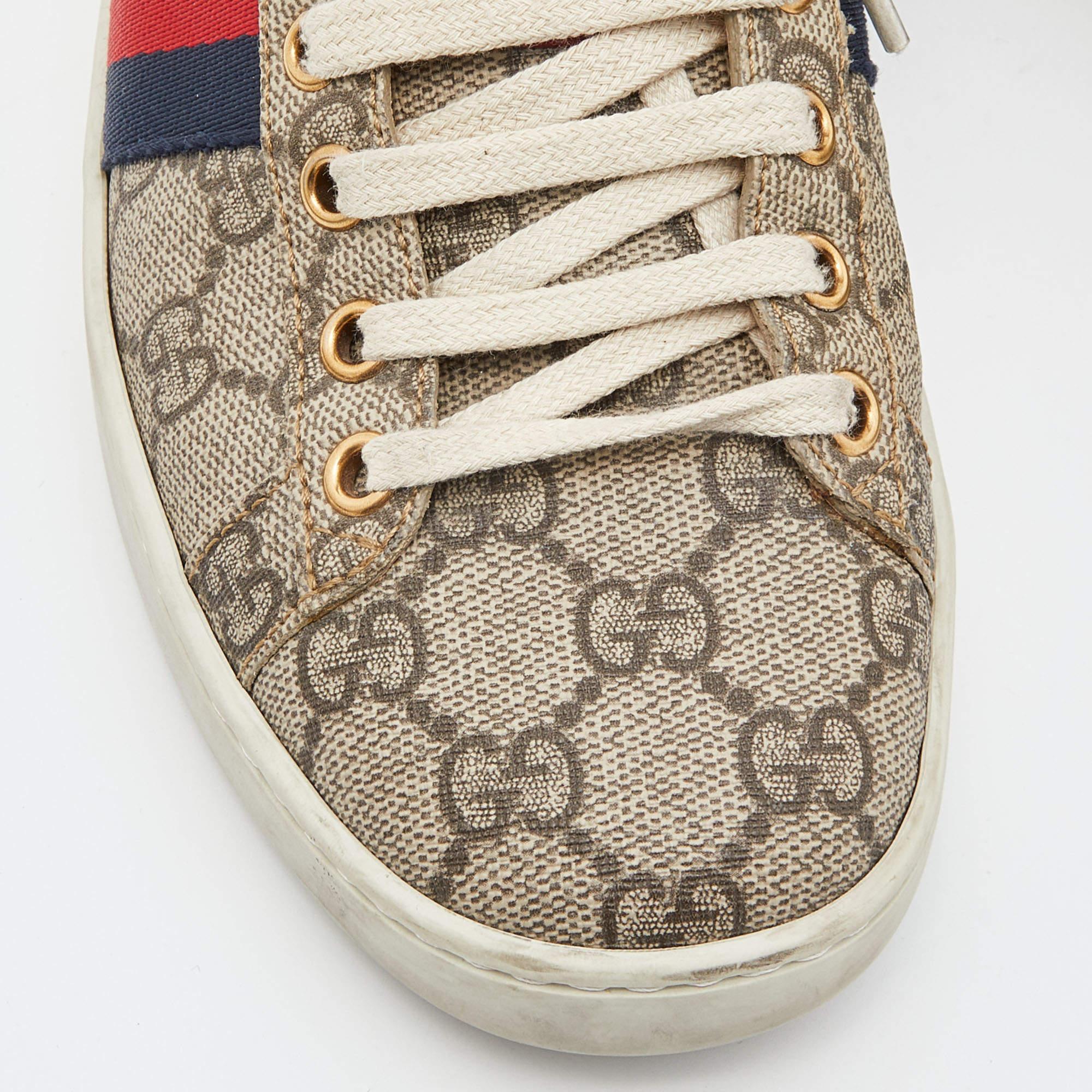 Gucci Beige/Brown GG Supreme Canvas Ace Sneakers Size 37 2