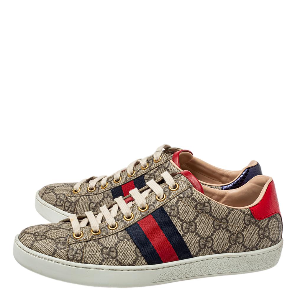 Gucci Beige/Brown GG Supreme Canvas Ace Web Low Top Sneakers Size 36.5 1