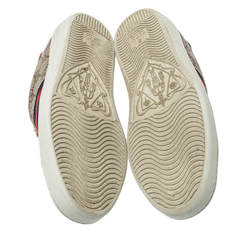 Gucci Beige/Brown GG Supreme Canvas Ace Web Low Top Sneakers Size 36.5 3