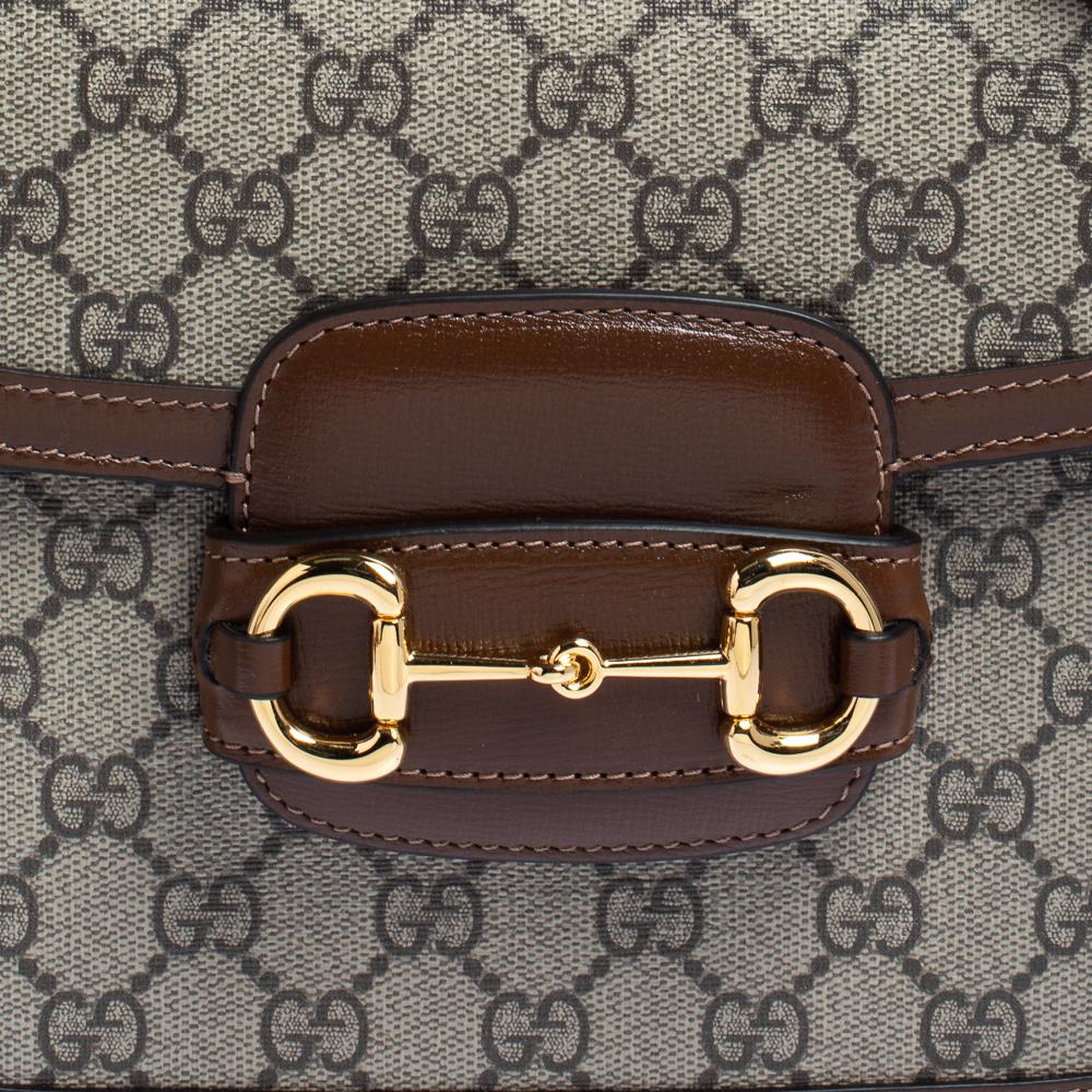 Gucci Beige/Brown GG Supreme Canvas and Leather 1955 Horsebit Shoulder Bag 6