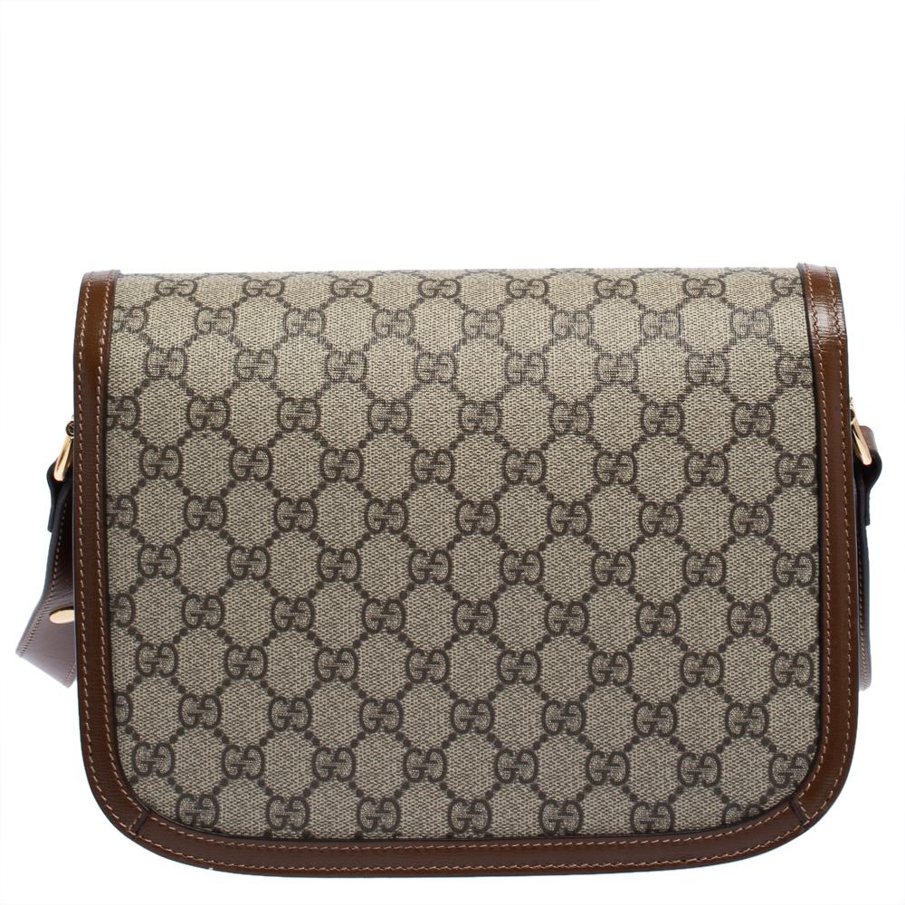 Gucci Beige/Braun GG Supreme Umhängetasche aus Canvas und Leder 1955 Horsebit im Zustand „Neu“ in Dubai, Al Qouz 2