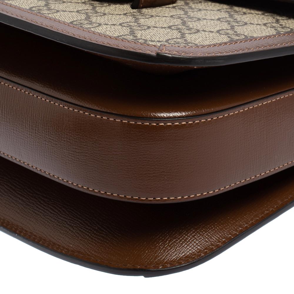 Gucci Beige/Brown GG Supreme Canvas and Leather 1955 Horsebit Shoulder Bag 1