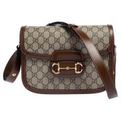 Gucci Beige/Brun GG Supreme Sac Epaule Toile et Cuir 1955 Horsebit