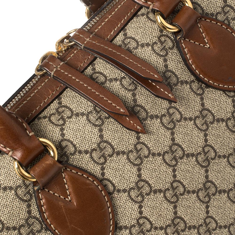 Women's Gucci Beige/Brown GG Supreme Canvas and Leather Boston Bag