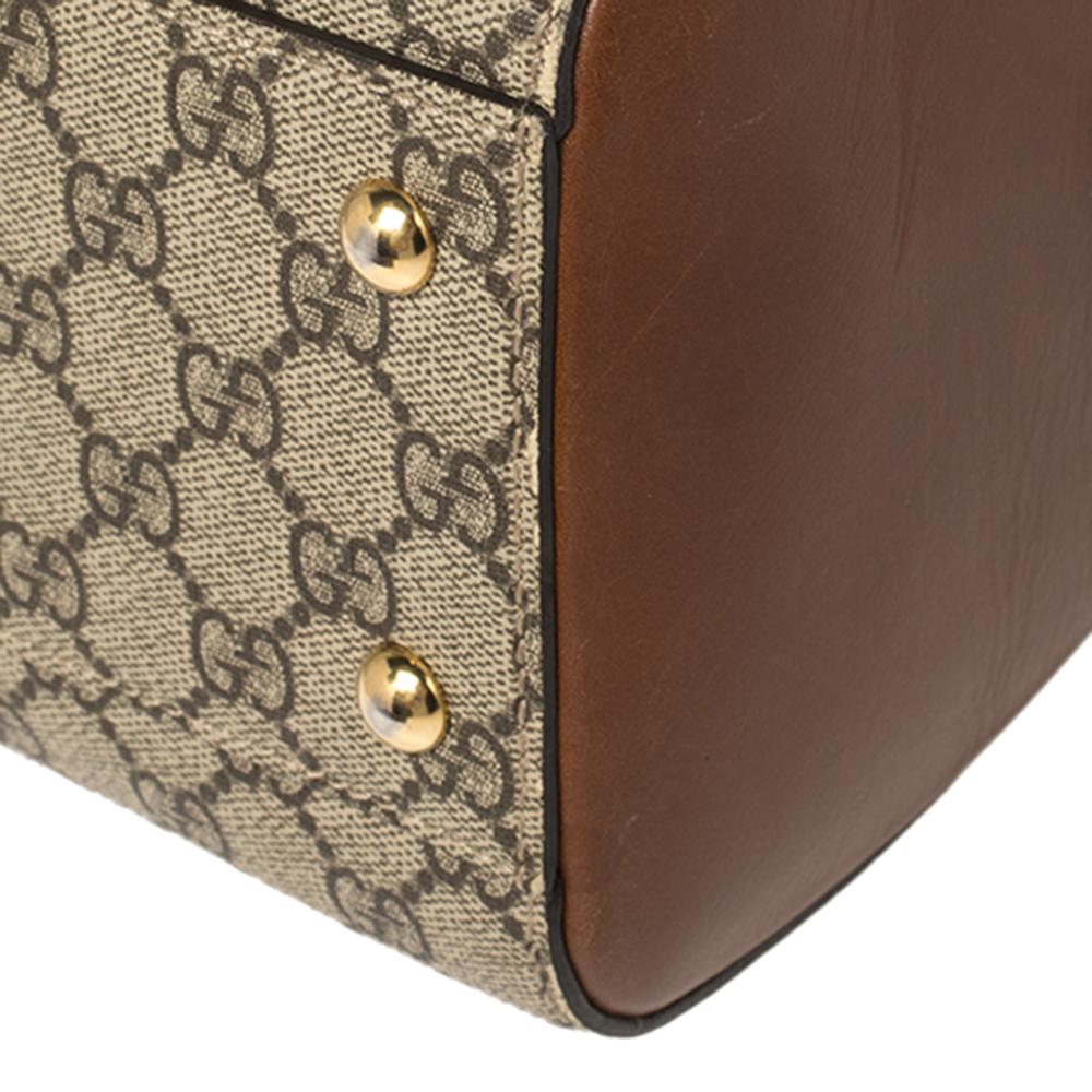 Gucci Beige/Brown GG Supreme Canvas and Leather Boston Bag 2