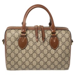 Gucci Beige/Brown GG Supreme Canvas and Leather Boston Bag