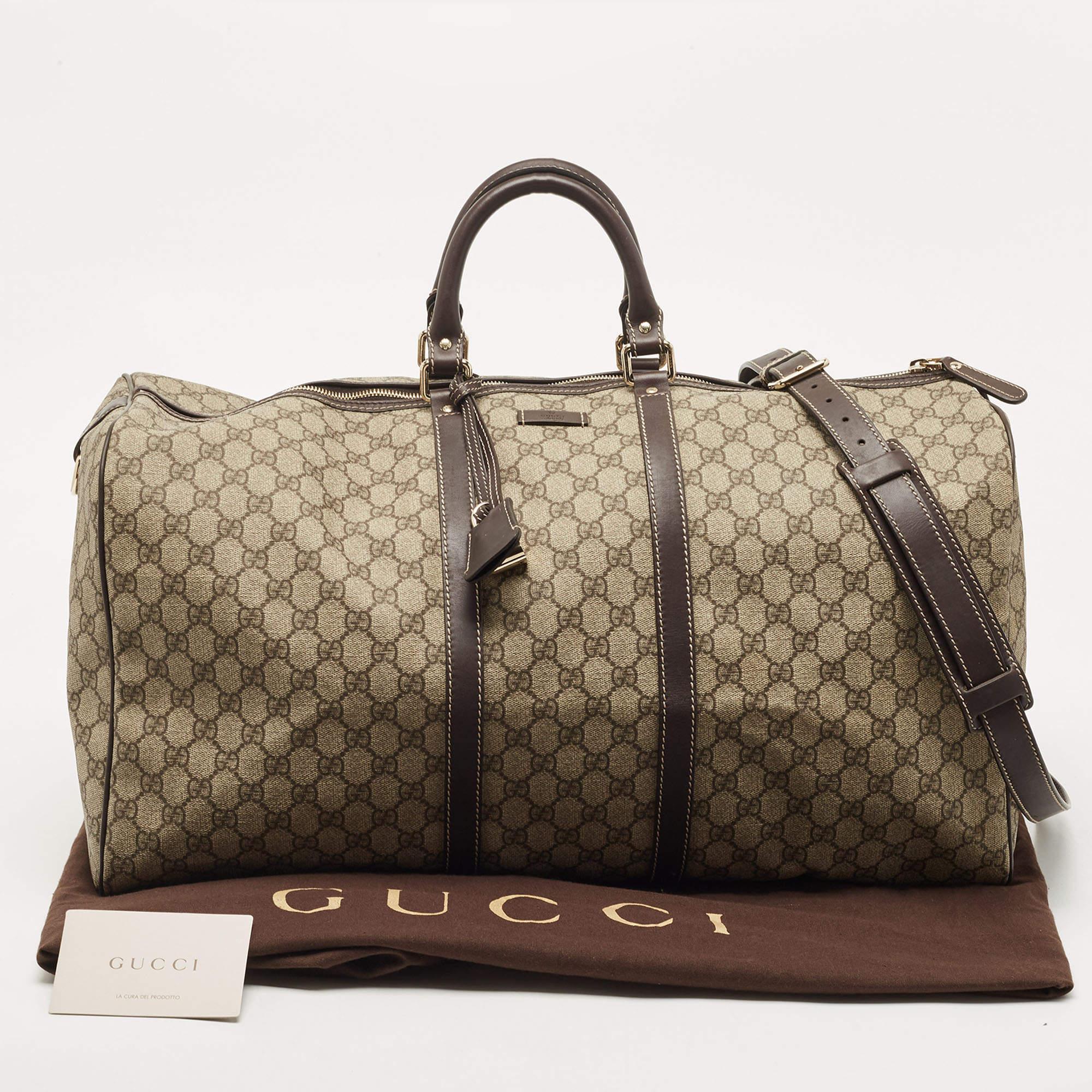 Gucci Beige/Brown GG Supreme Canvas and Leather Carry On Duffel Bag 16