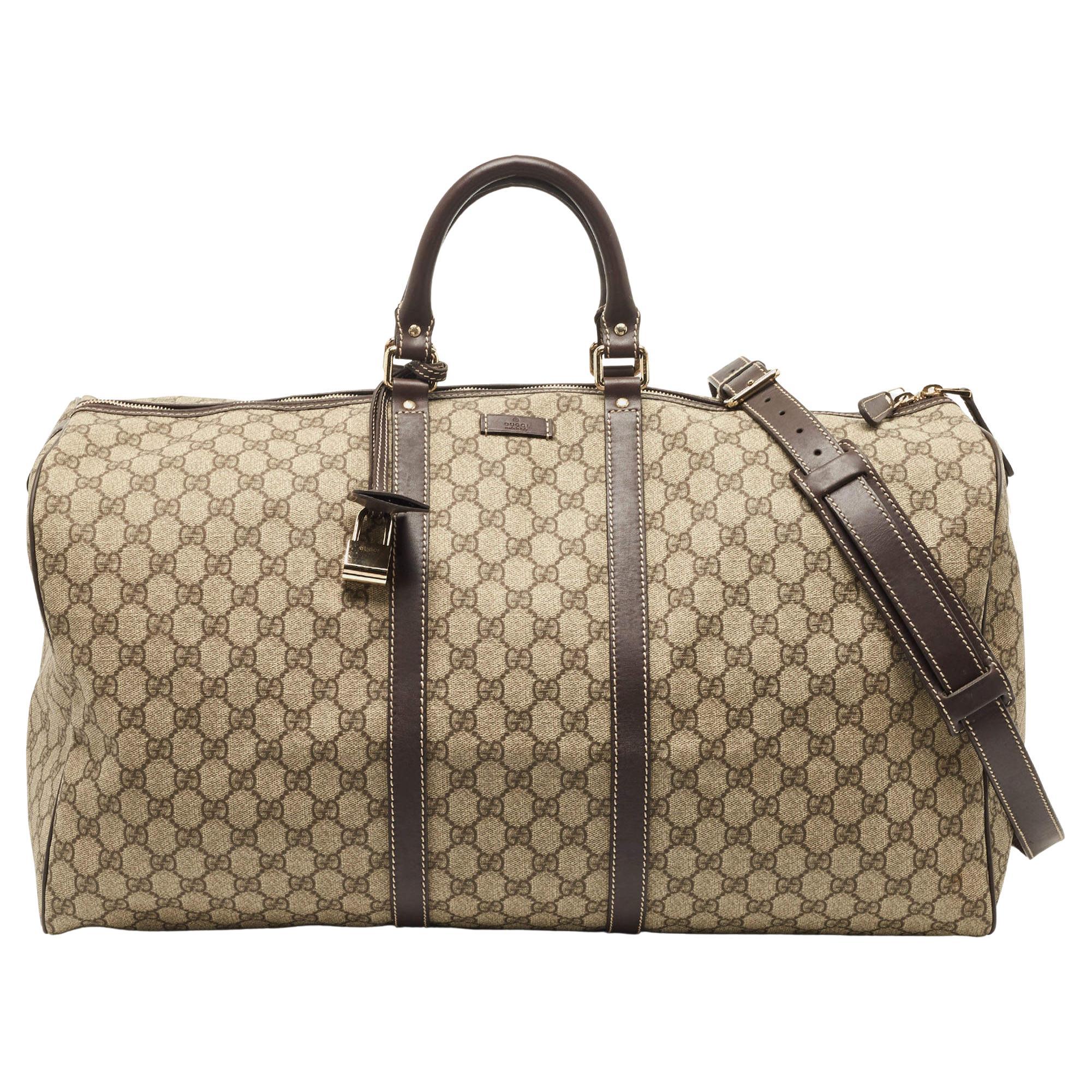 Gucci Beige/Brown GG Supreme Canvas and Leather Carry On Duffel Bag
