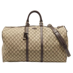 Gucci Beige/Brown GG Supreme Canvas and Leather Carry On Duffel Bag