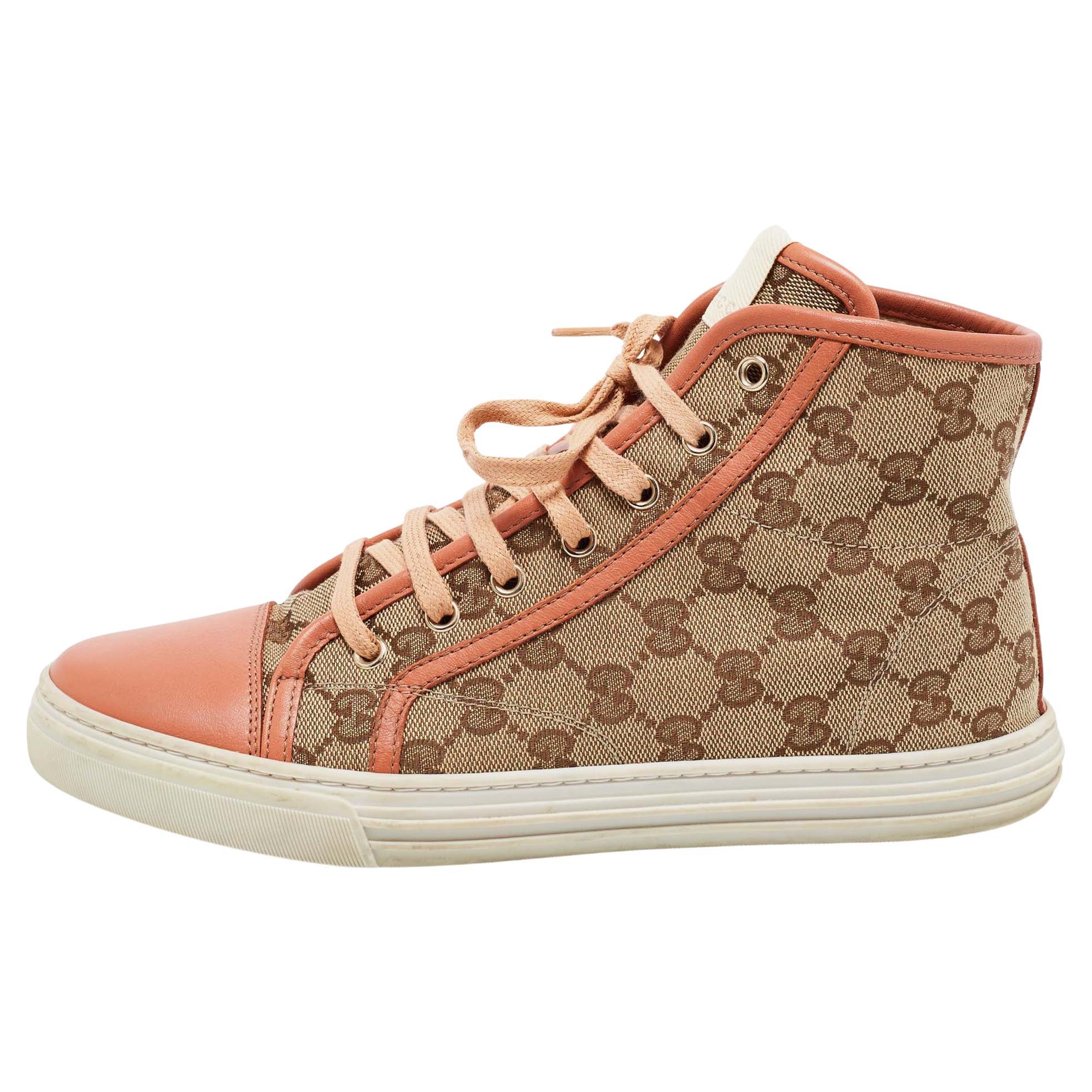 Gucci Beige/Brown GG Supreme Canvas And Leather High Top Sneakers Size ...
