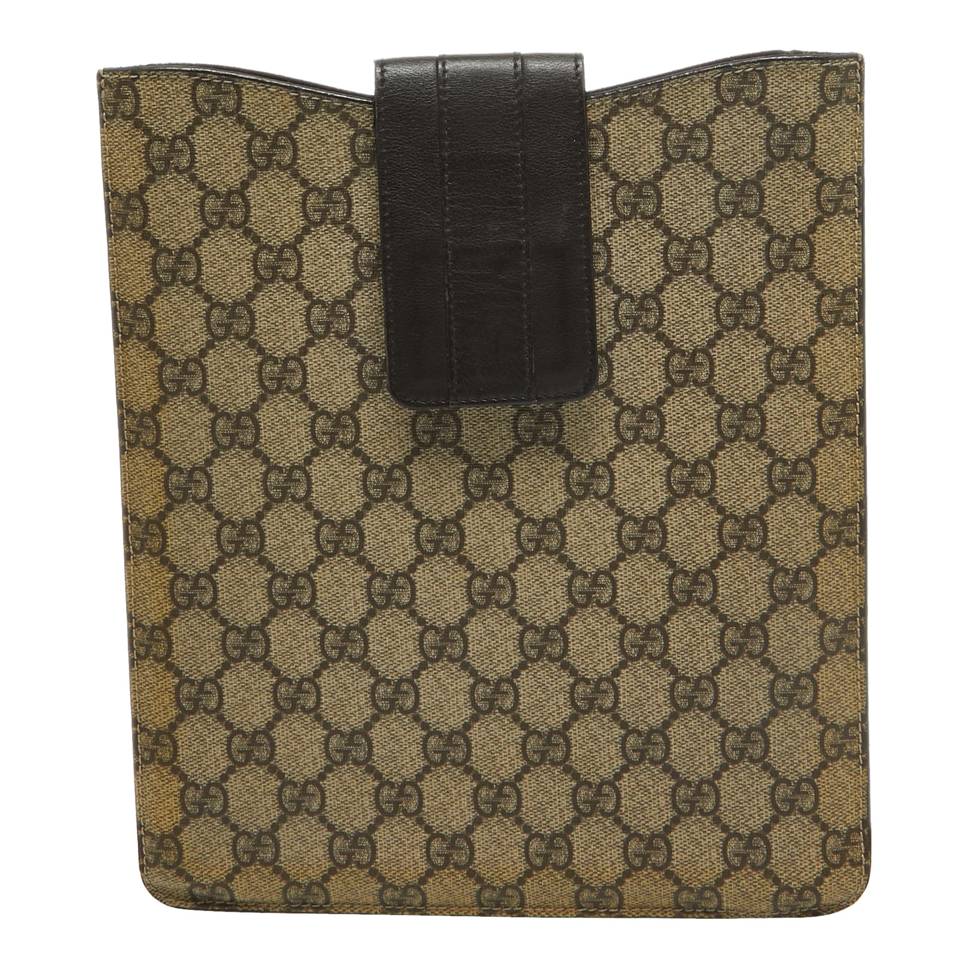Funda para iPad de lona y piel Gucci Beige/Marrón GG Supreme