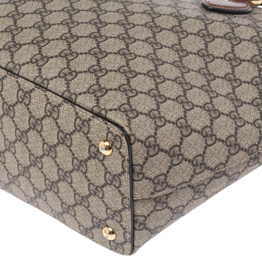 Gucci Beige/Brown GG Supreme Canvas and Leather Linea Medium Tote In Good Condition In Dubai, Al Qouz 2