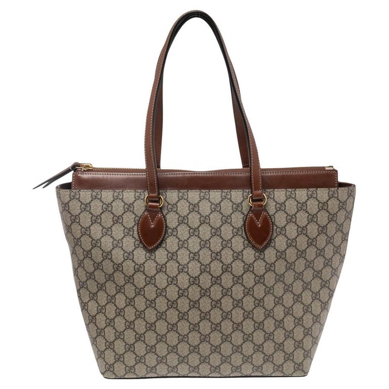 Gucci Beige/Brown GG Supreme Canvas and Leather Linea Medium Tote at 1stDibs