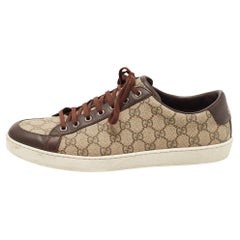 Gucci Beige/Brown GG Supreme Canvas and Leather Low Top Sneakers Taglia 46