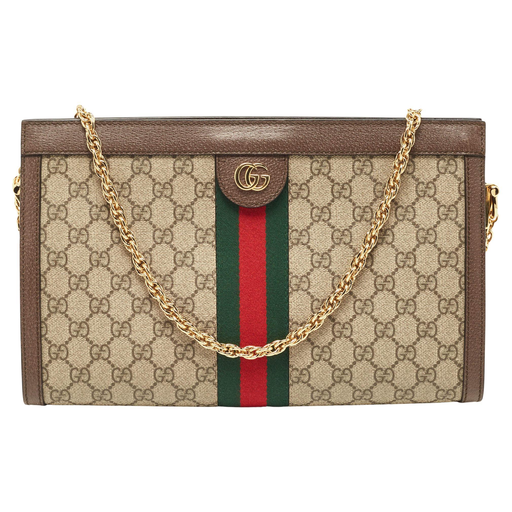 Gucci Beige/Navy Blue GG Supreme Canvas and Leather Web Messenger Bag at  1stDibs