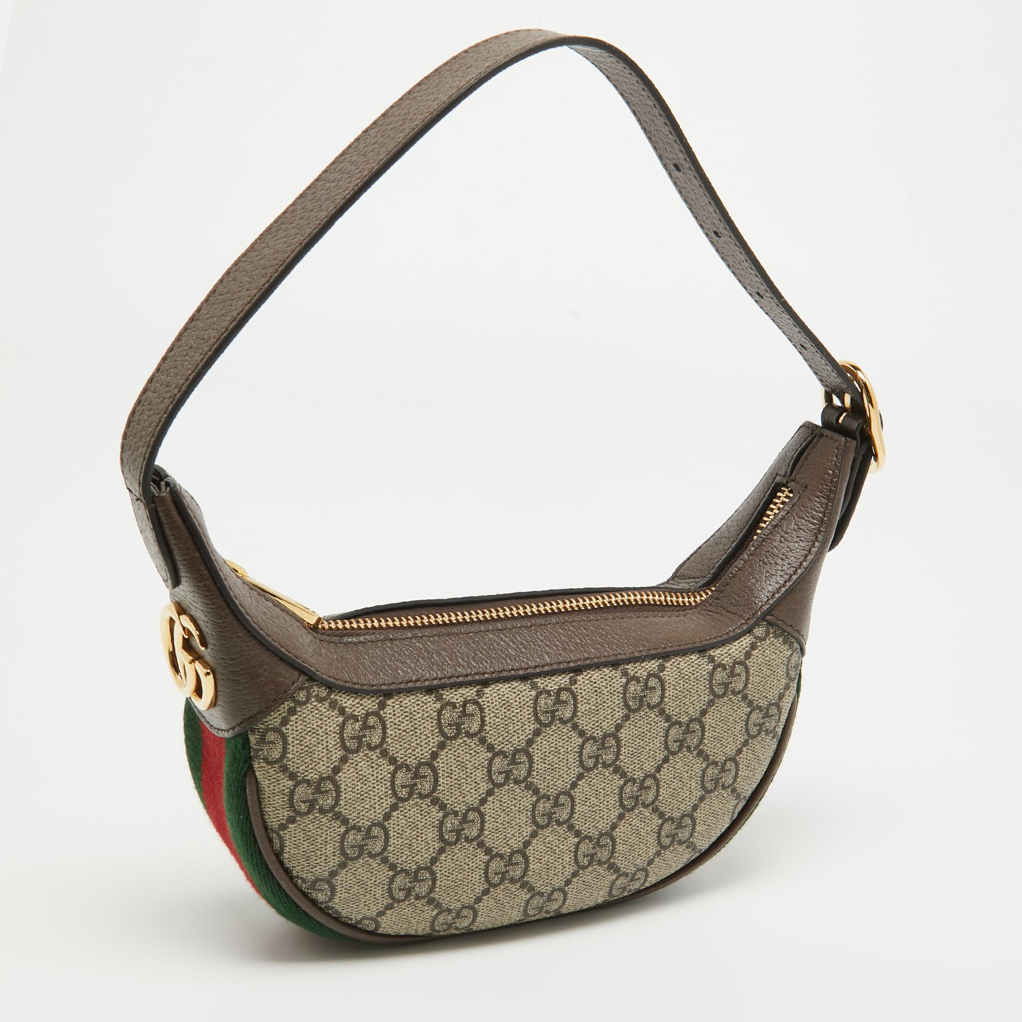 Women's Gucci Beige/Brown GG Supreme Canvas and Leather Mini Ophidia Bag