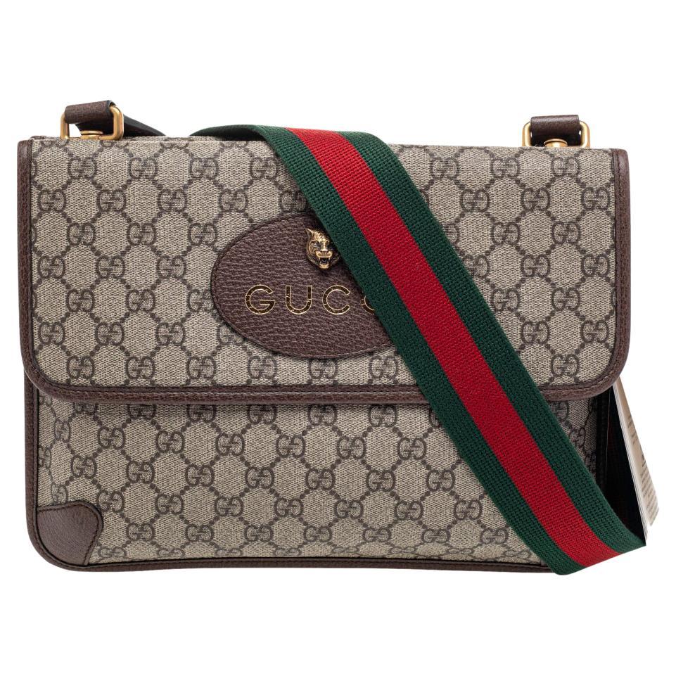 Gucci Beige/Brown GG Supreme Canvas Flat Messenger Bag at 1stDibs