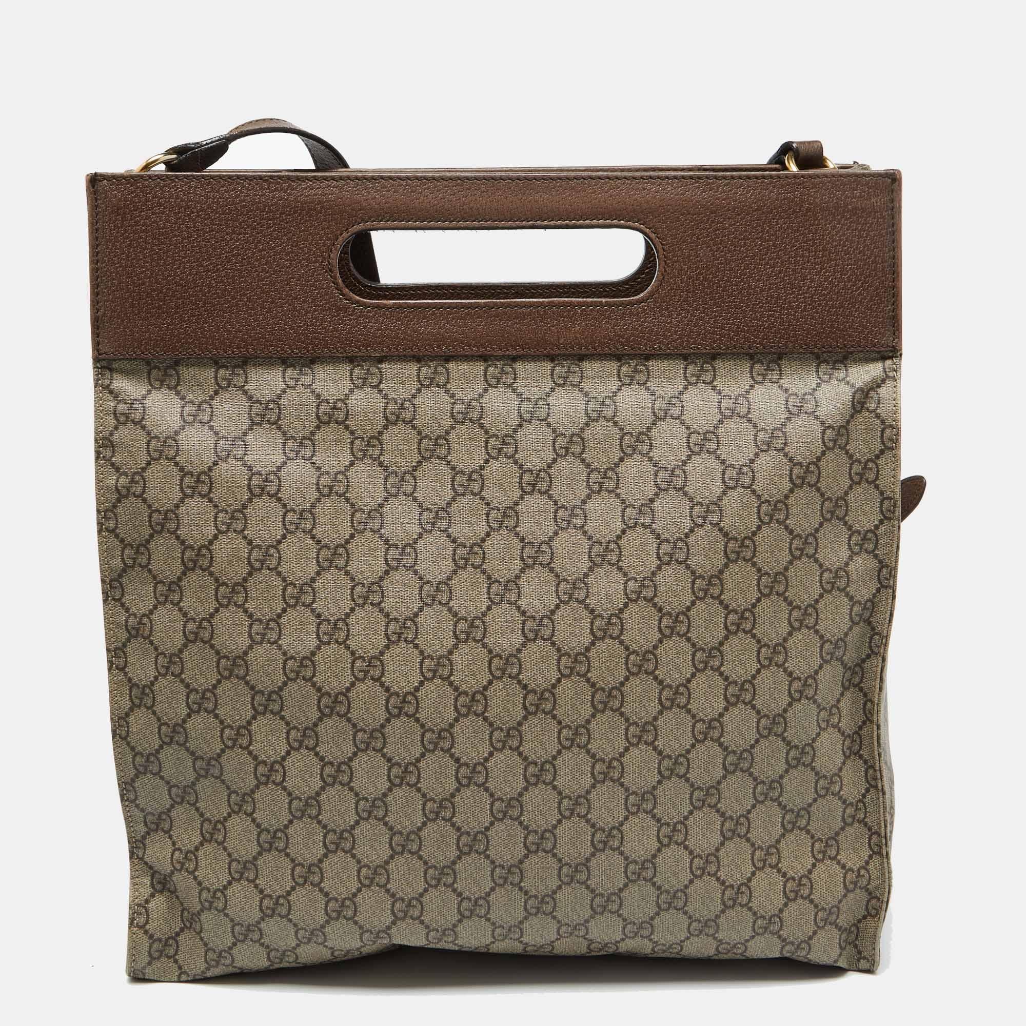 Gucci Beige/Brown GG Supreme Canvas and Leather Neo Vintage Tote In Good Condition In Dubai, Al Qouz 2