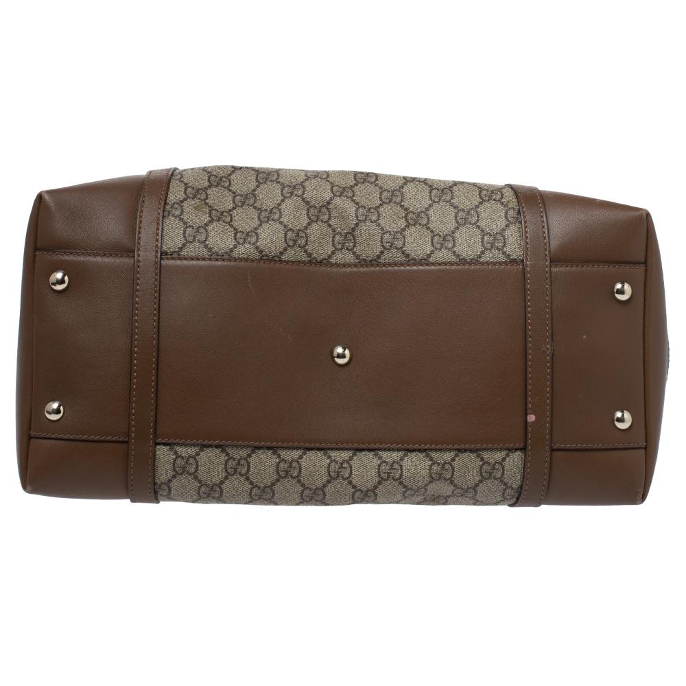 Gray Gucci Beige/Brown GG Supreme Canvas and Leather Nice Dome Bag