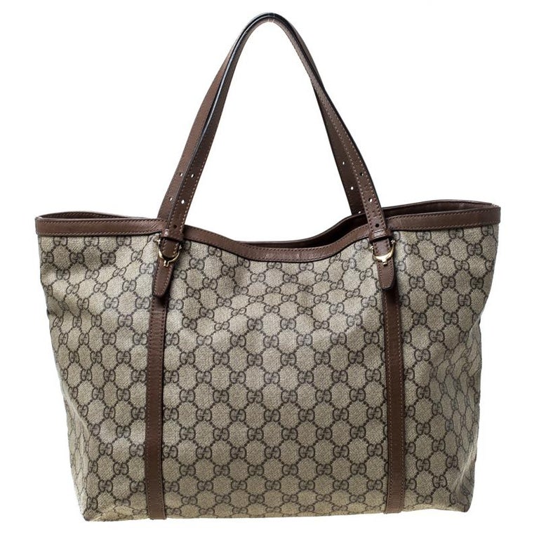 Gucci Beige/Brown GG Supreme Canvas and Leather Nice Tote For Sale at 1stdibs
