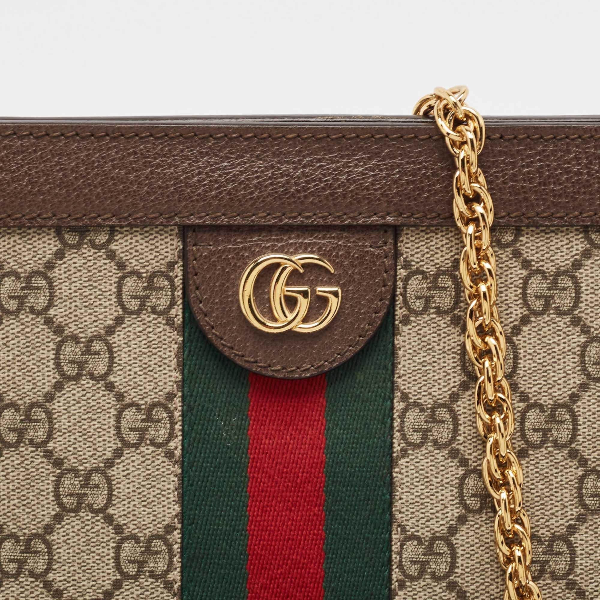 Gucci Beige/Brown GG Supreme Canvas and Leather Ophidia Chain Bag 1