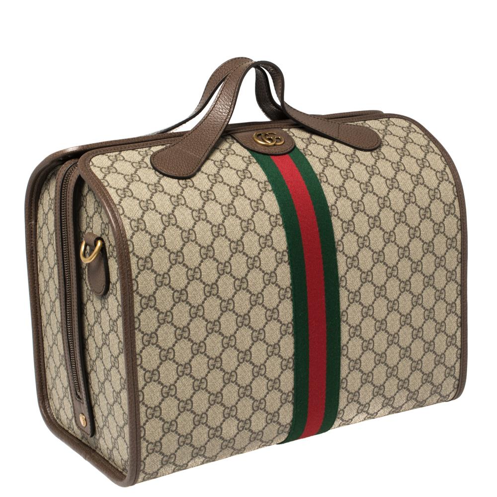 Gucci Beige/Brown GG Supreme Canvas and Leather Ophidia Duffel Bag In New Condition In Dubai, Al Qouz 2