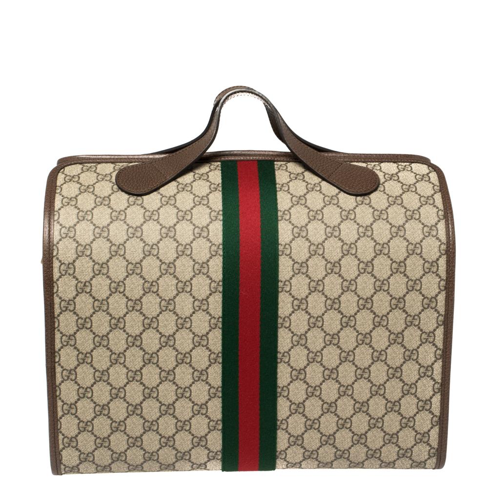 Women's Gucci Beige/Brown GG Supreme Canvas and Leather Ophidia Duffel Bag