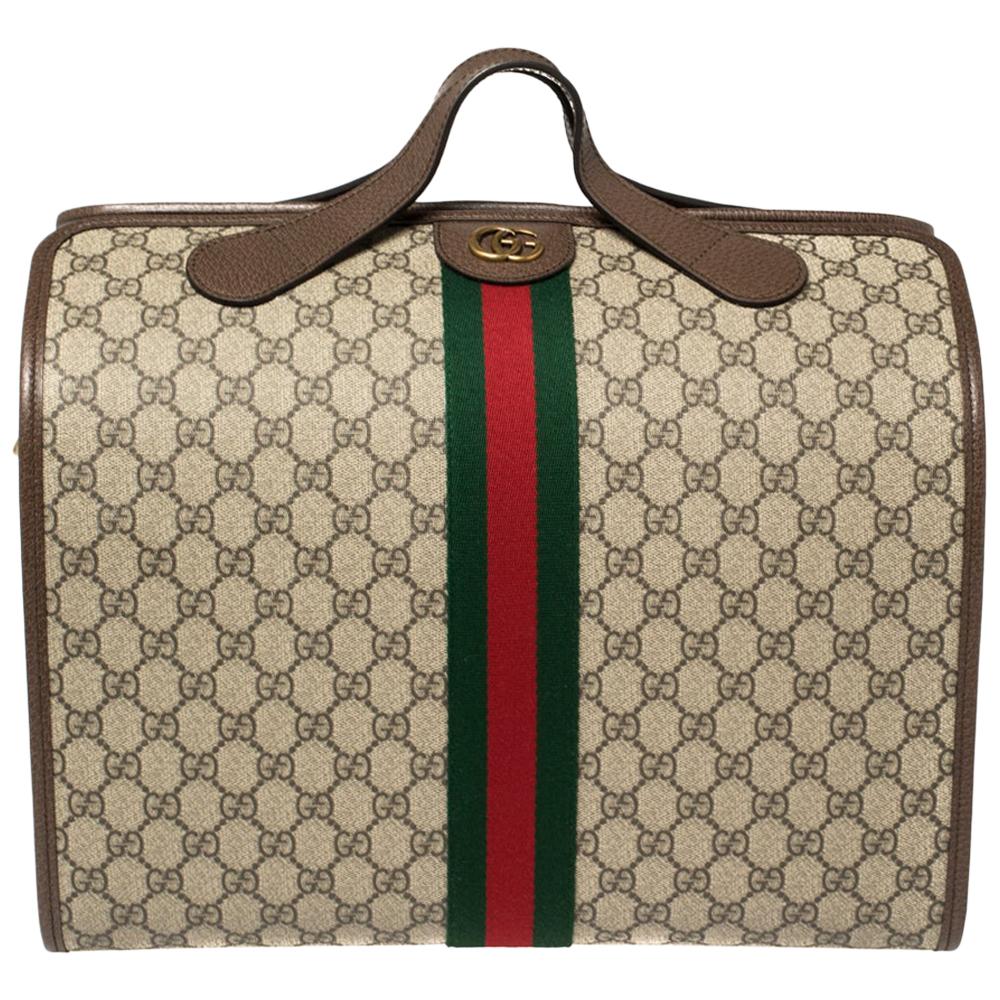 Gucci Beige/Brown GG Supreme Canvas and Leather Ophidia Duffel Bag