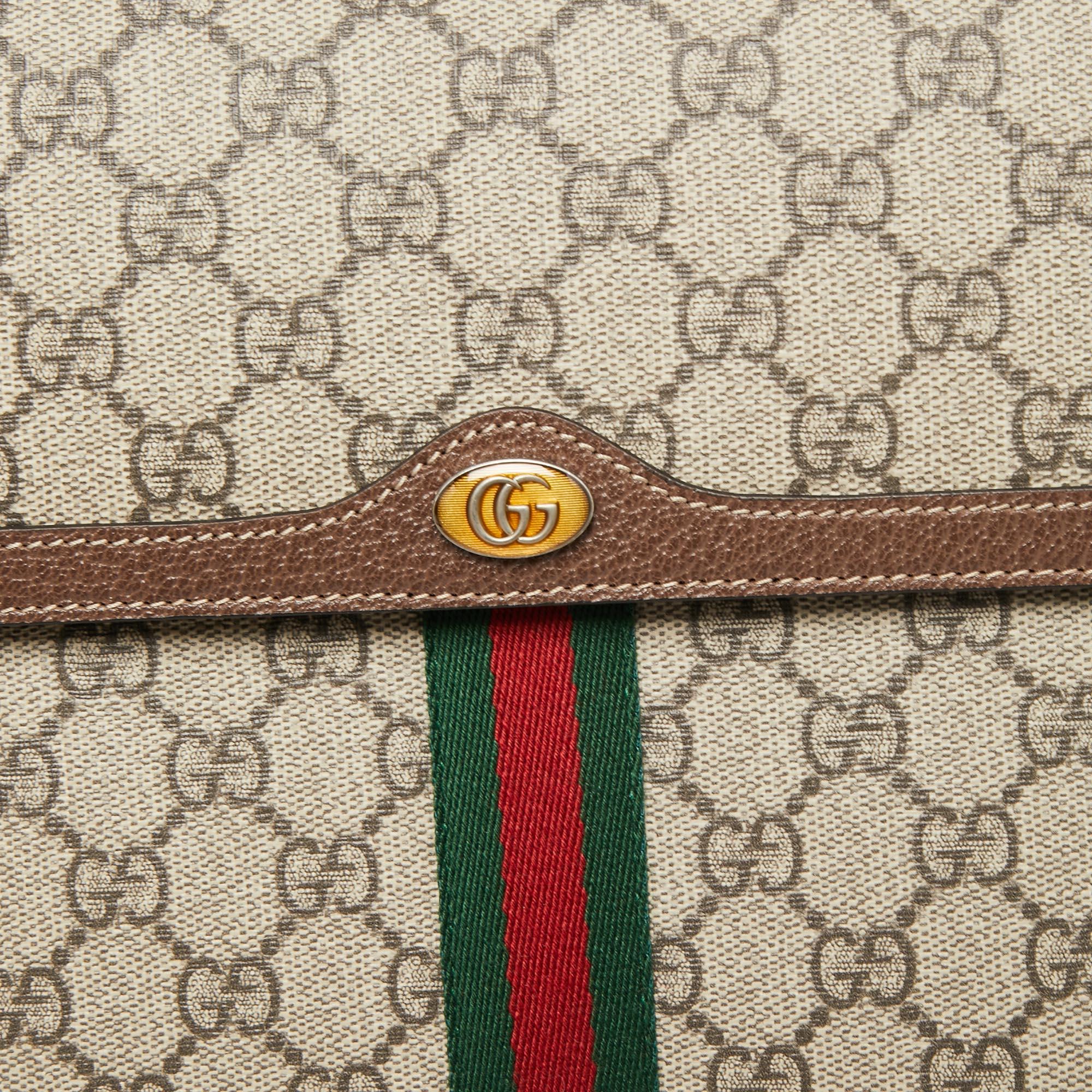Gucci Beige/Brown GG Supreme Canvas and Leather Ophidia Pouch 3