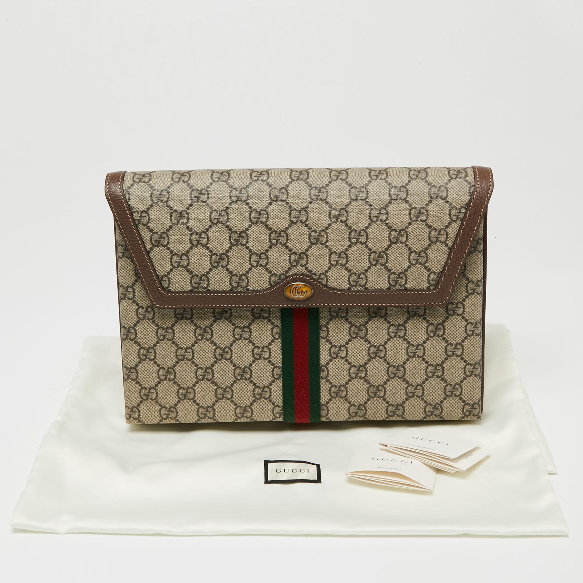 Gucci Beige/Brown GG Supreme Canvas and Leather Ophidia Pouch 5