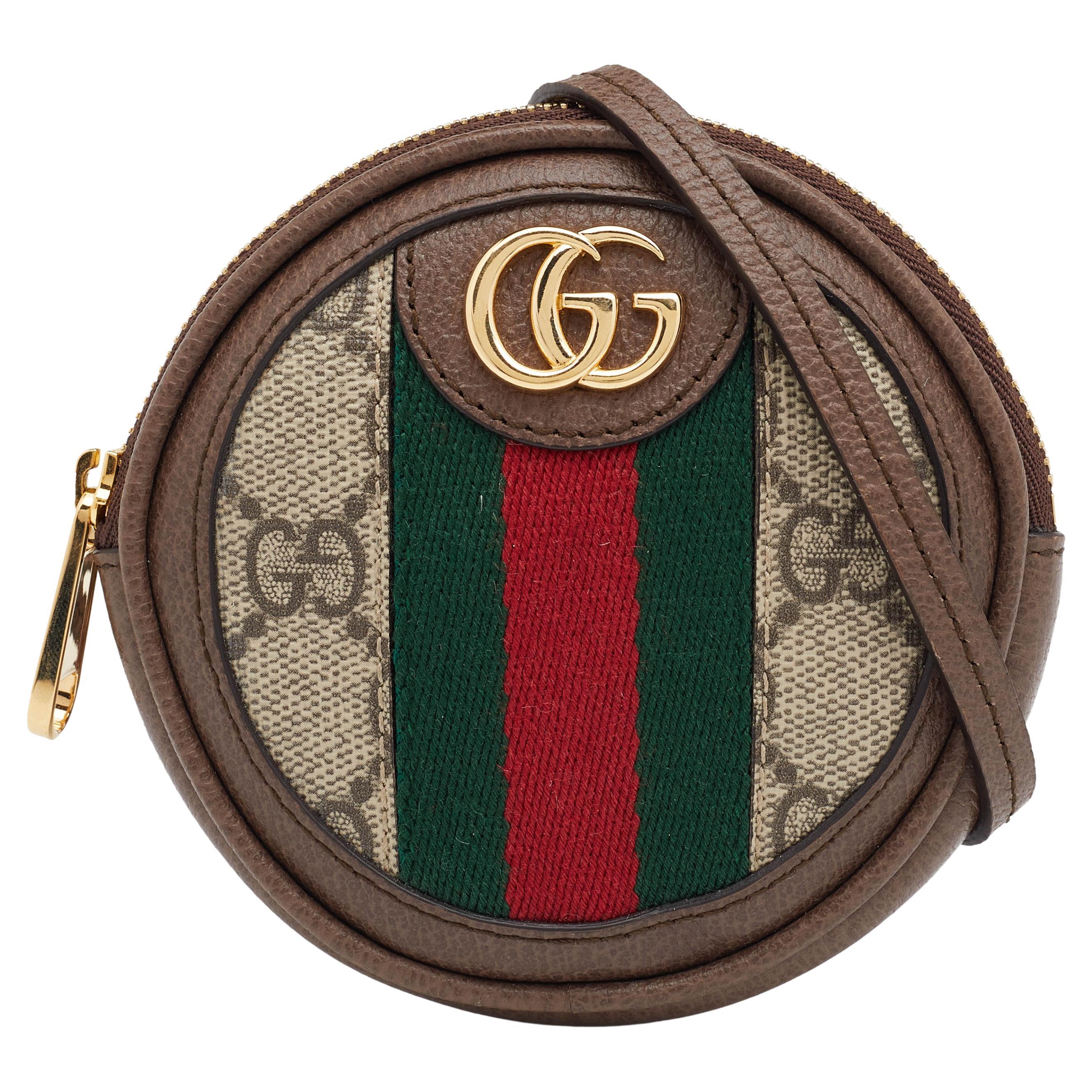 Gucci Beige/Brown GG Supreme Canvas And Leather Ophidia Round Coin Case