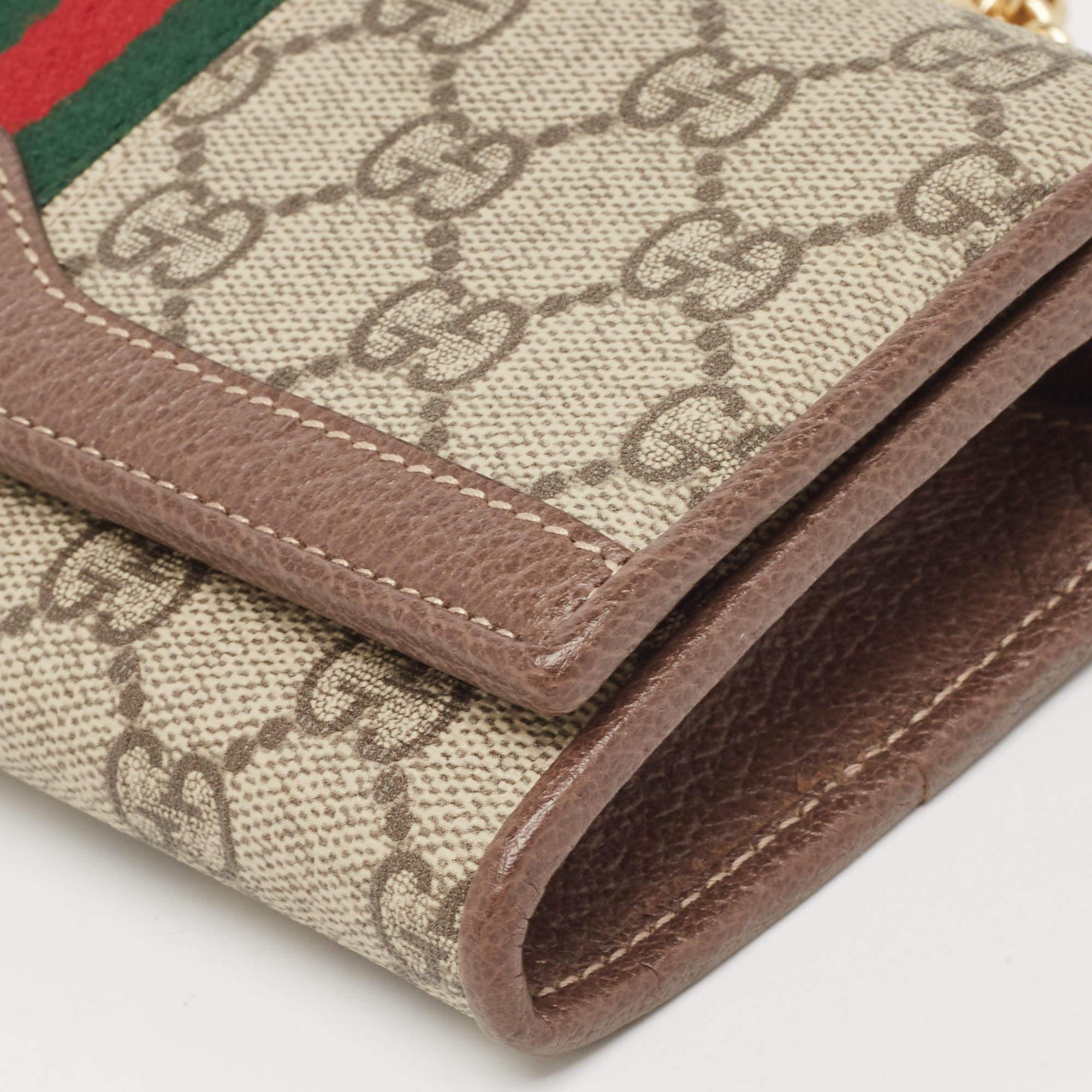 Gucci Beige/Brown GG Supreme Canvas and Leather Ophidia Wallet on Chain 6