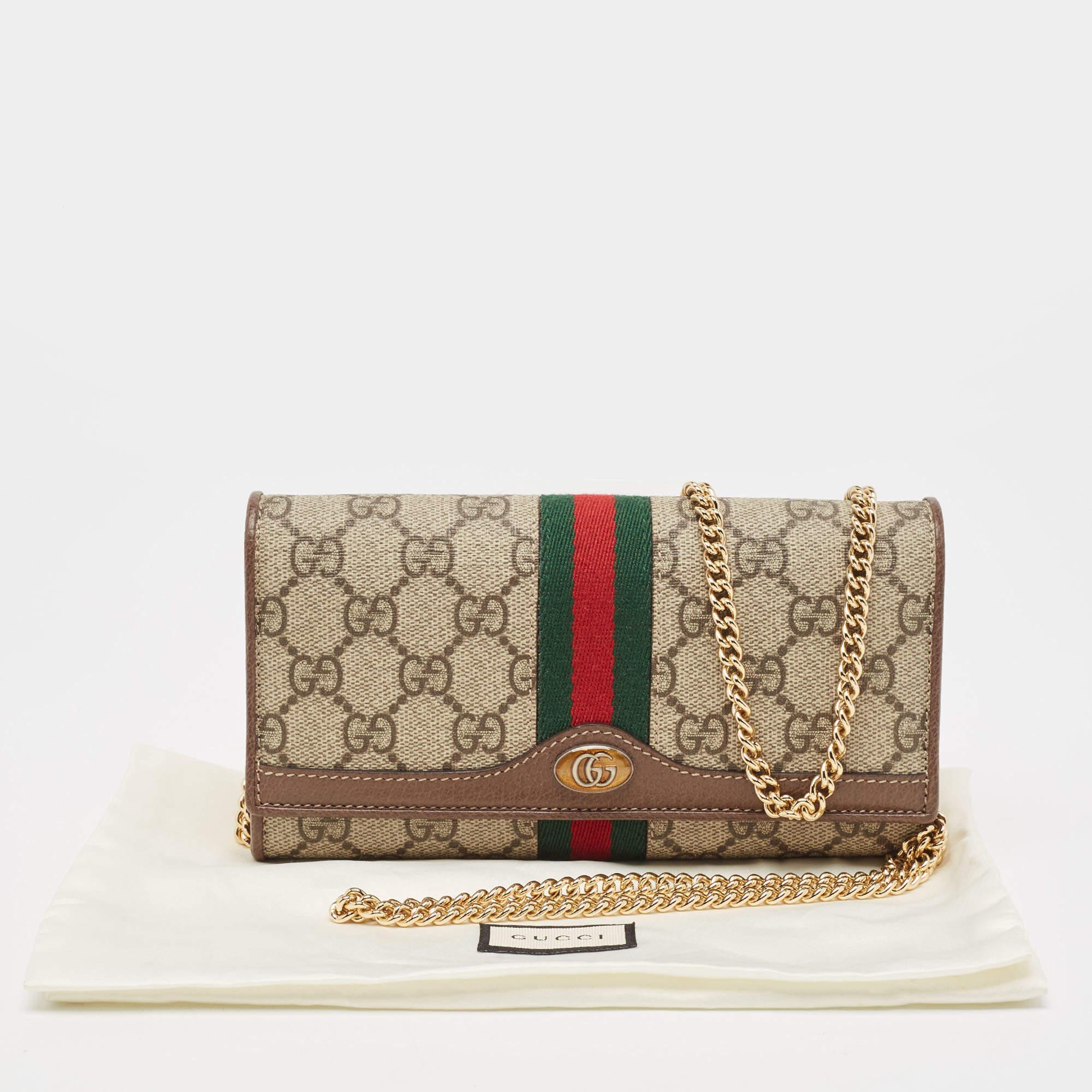 Gucci Beige/Brown GG Supreme Canvas and Leather Ophidia Wallet on Chain 4
