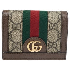 Gucci Beige/Braune GG Supreme Brieftasche aus Segeltuch und Leder mit Ophidia Web