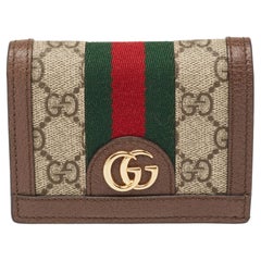 Gucci Beige/Braune GG Supreme Brieftasche aus Segeltuch und Leder mit Ophidia Web