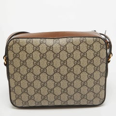 Gucci Beige/Brown GG Supreme Canvas and Leather Small Horsebit 1955 Borsa a tracolla