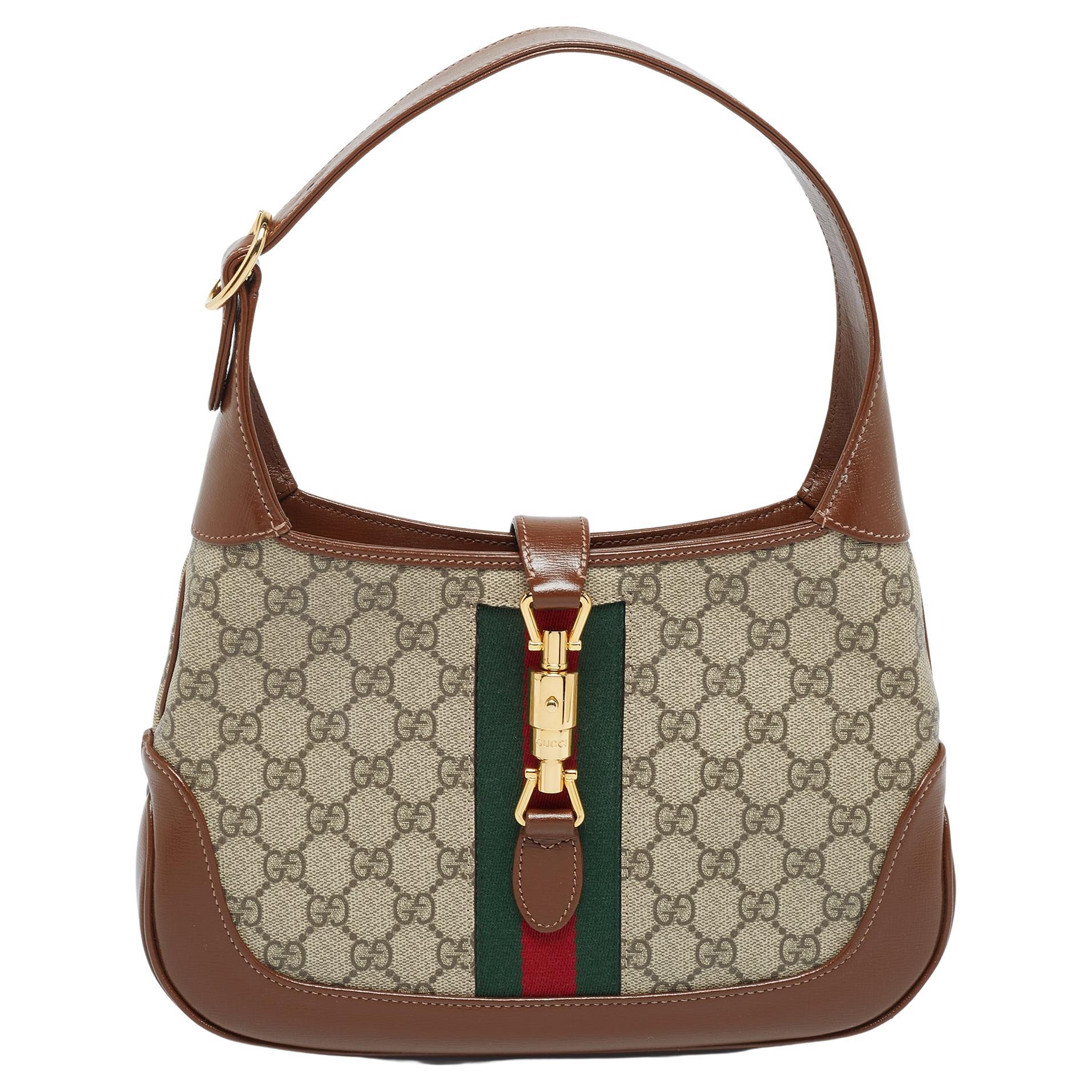 Gucci Beige/Brown GG Supreme Canvas And Leather Small Jackie 1961 Hobo