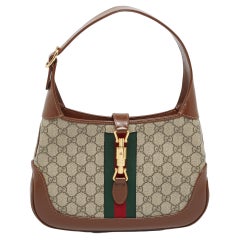 Gucci Beige/Brown GG Supreme Canvas And Leather Small Jackie 1961 Hobo