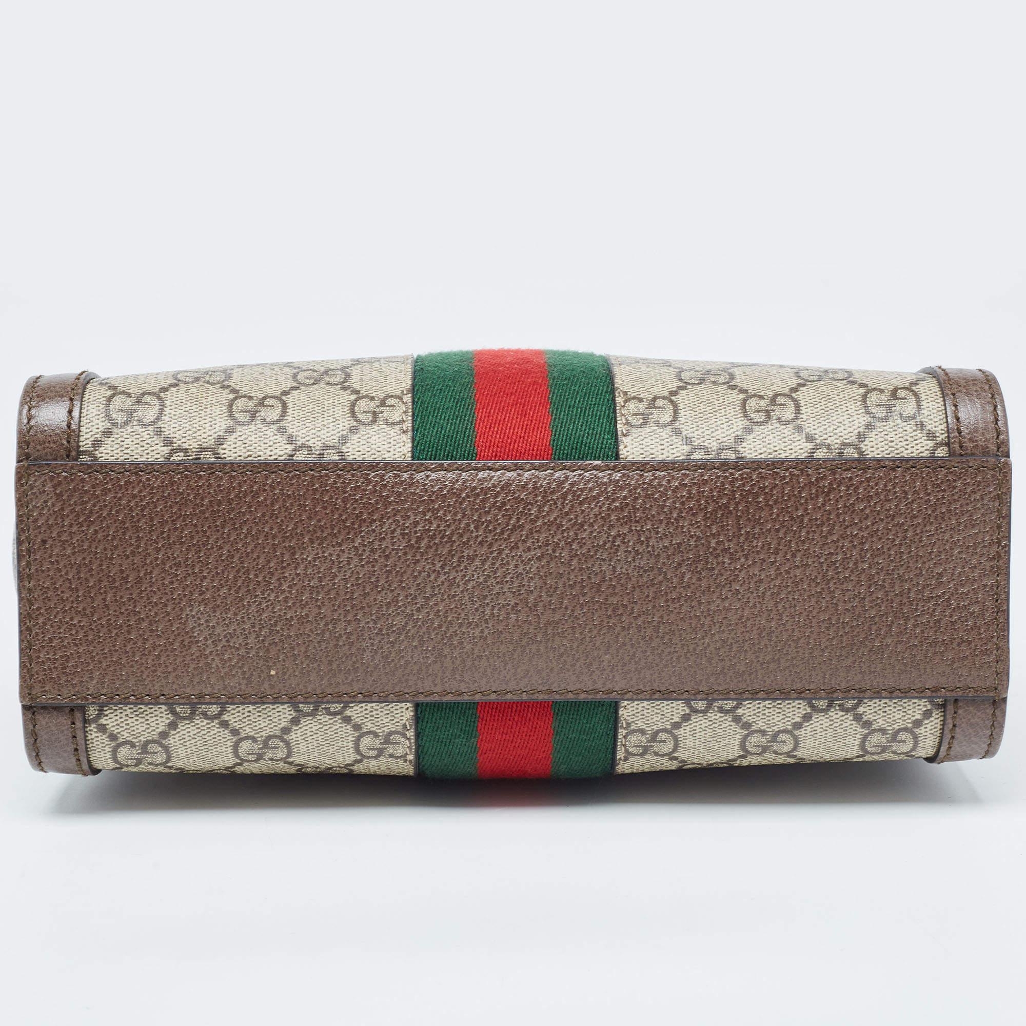 Gucci Beige/Brown GG Supreme Canvas and Leather Small Ophidia Tote In Good Condition In Dubai, Al Qouz 2