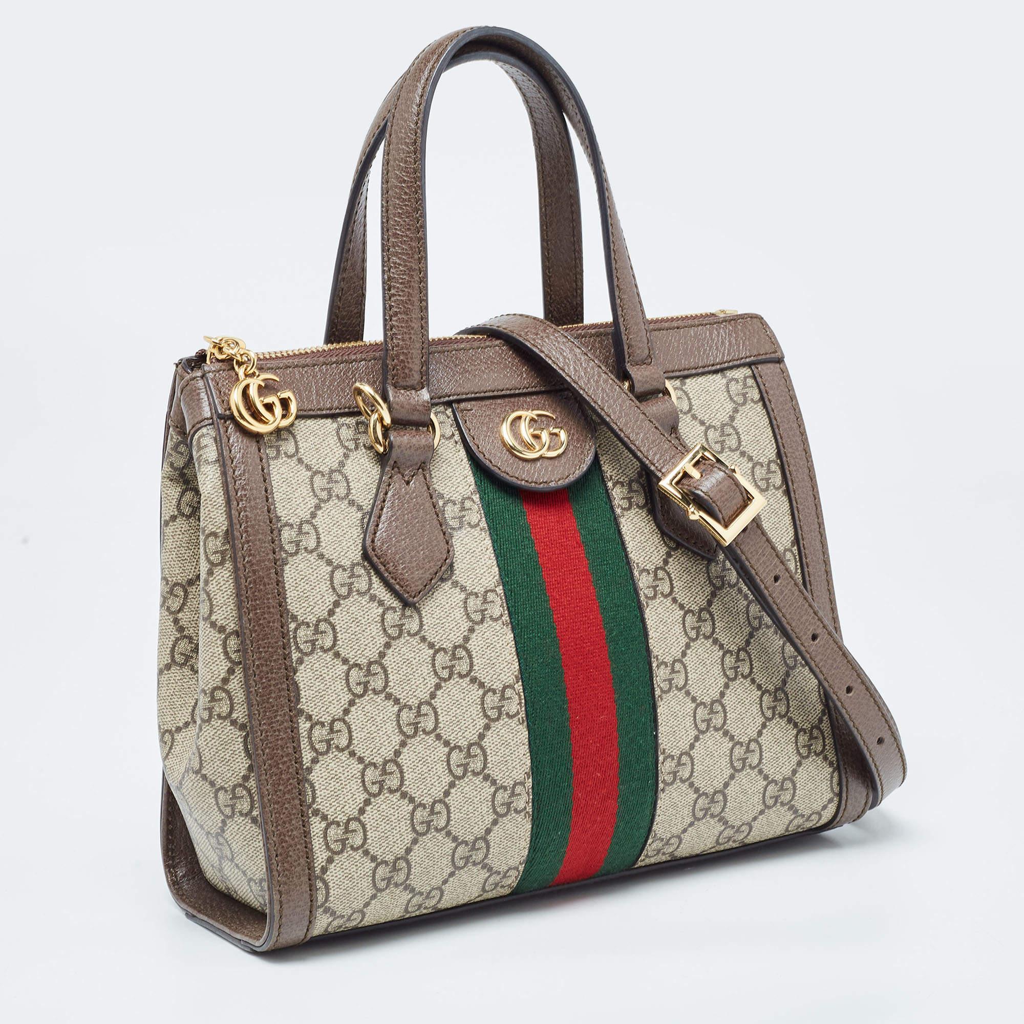 Women's Gucci Beige/Brown GG Supreme Canvas and Leather Small Ophidia Tote