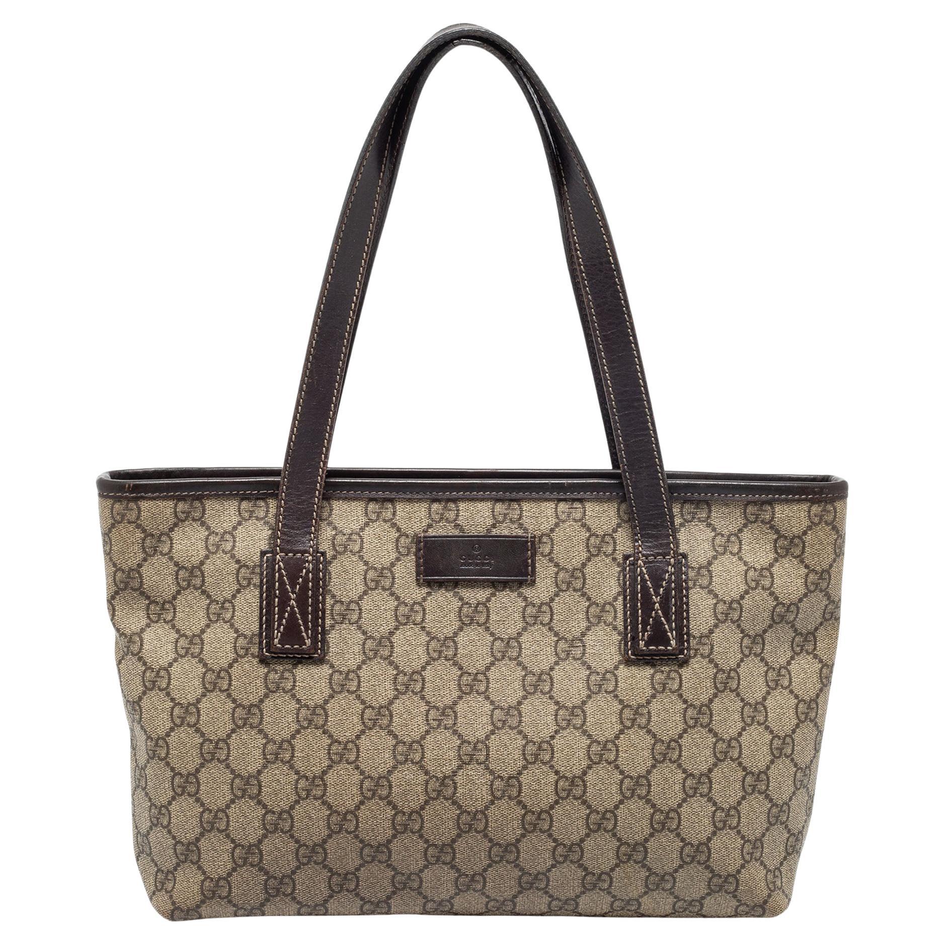 Gucci Beige/Brown GG Supreme Canvas and Leather Nice Tote For Sale at ...