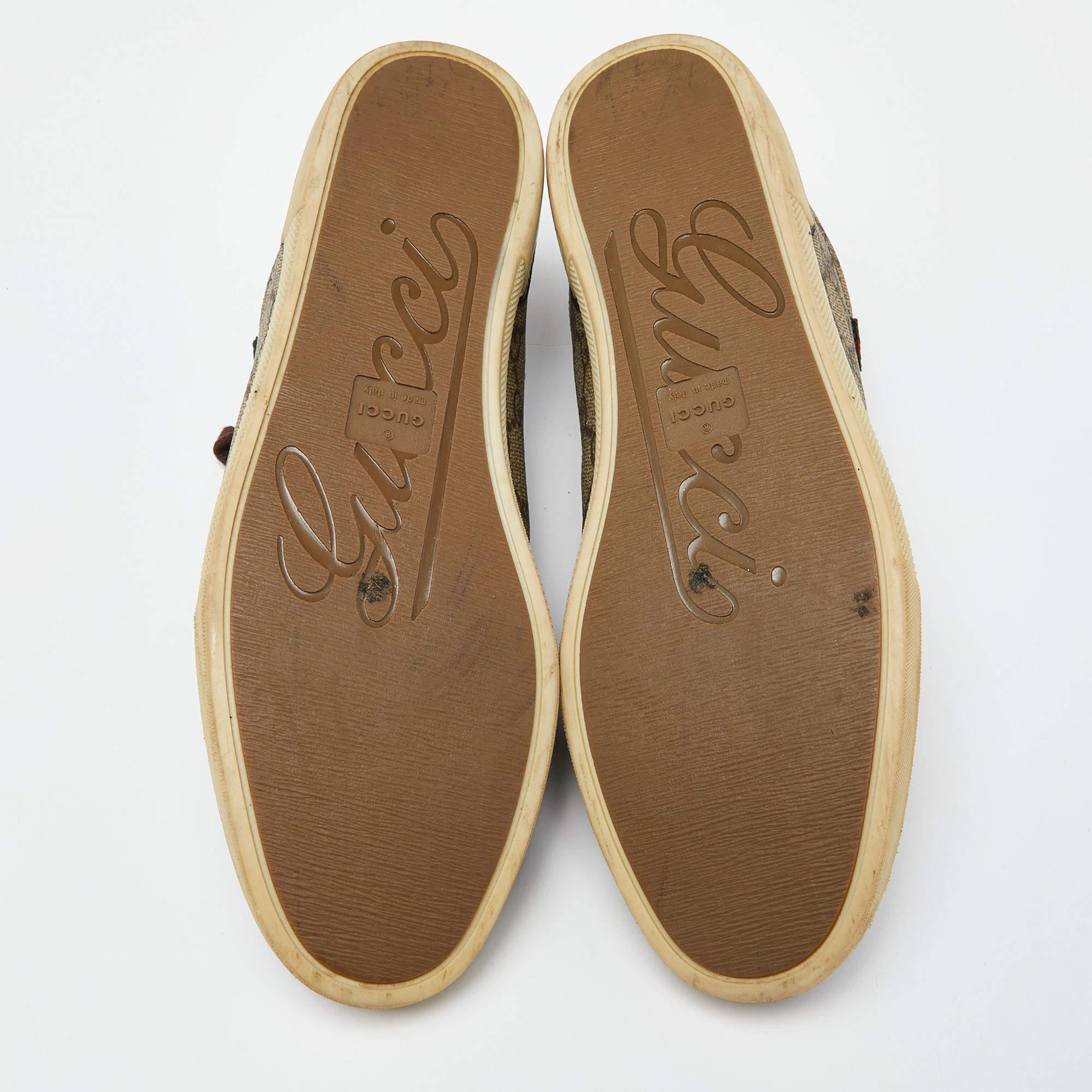 Gucci Beige/Brown GG Supreme Canvas and Leather Web Lace Up Sneakers Size 37.5 For Sale 2