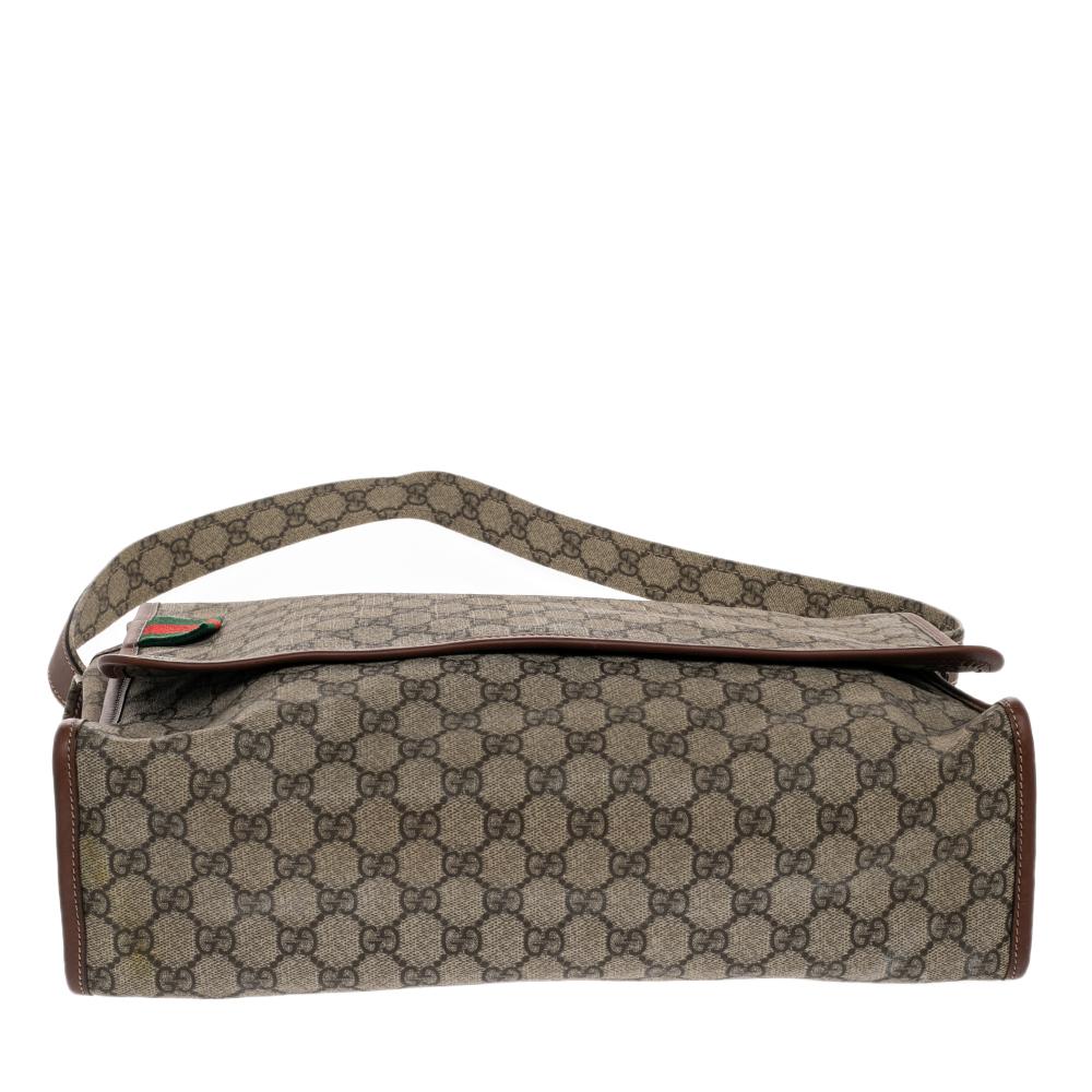 Gucci Beige/Brown GG Supreme Canvas and Leather Web Messenger Bag 2