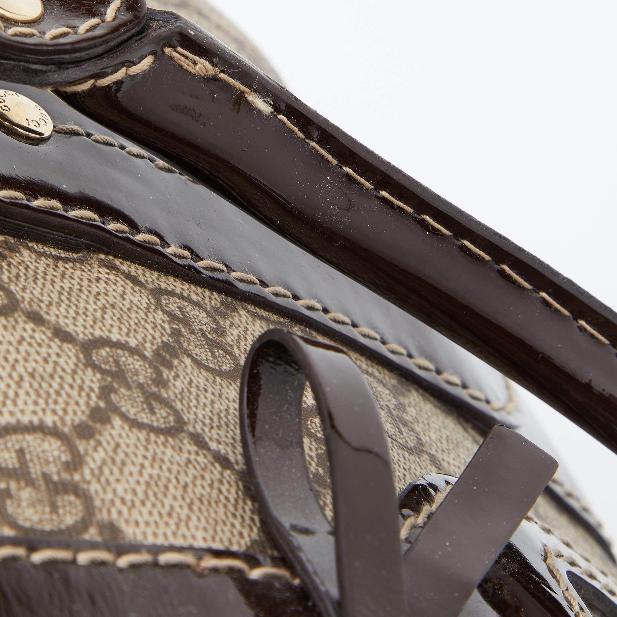 Gucci Beige/Brown GG Supreme Canvas and Patent Leather Boston Bag 7