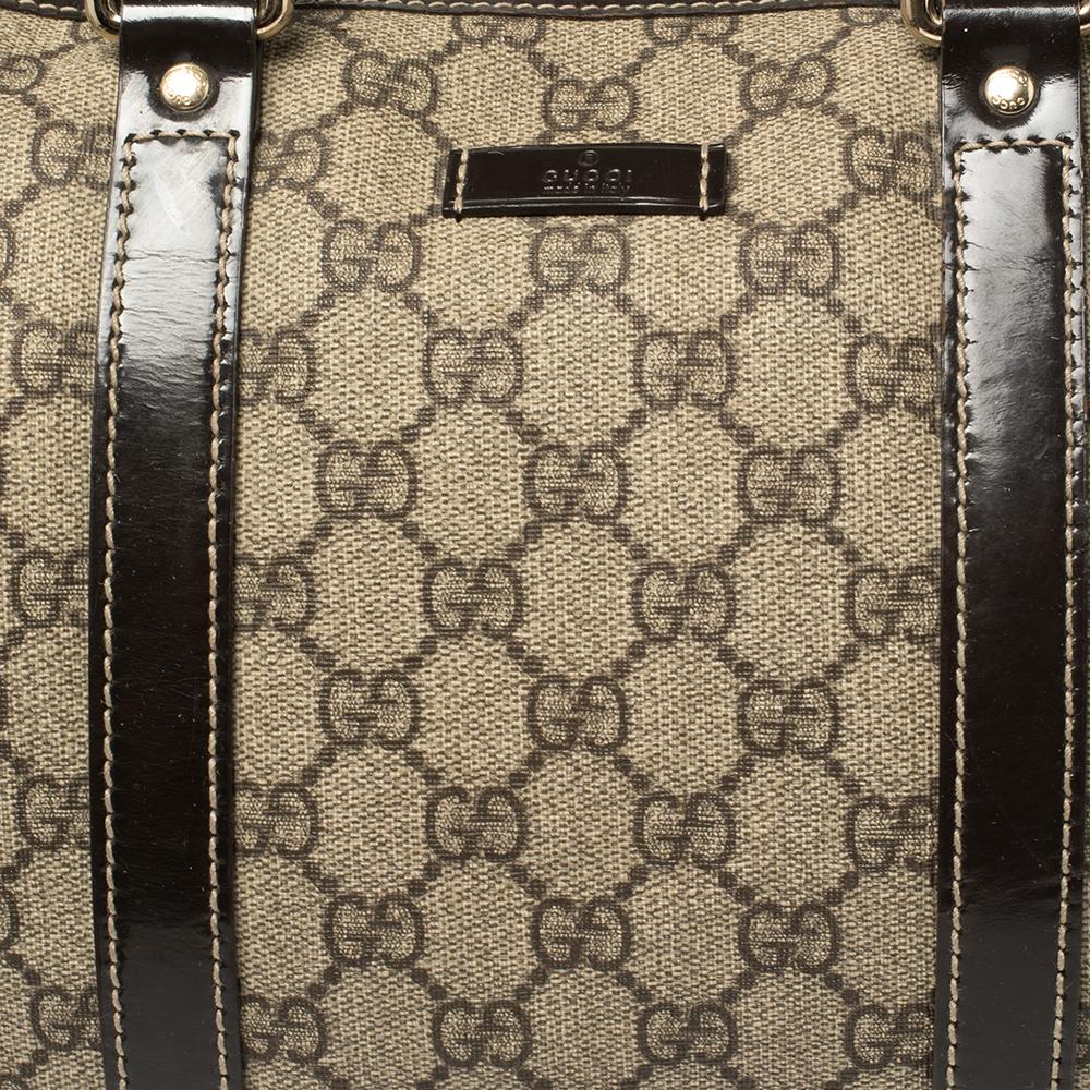 Gucci Beige/Brown GG Supreme Canvas and Patent Leather Medium Joy Boston Bag 5