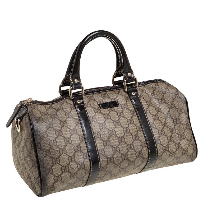 Pre-Loved Gucci Boston Bag in Beige Supreme Monogram Can…