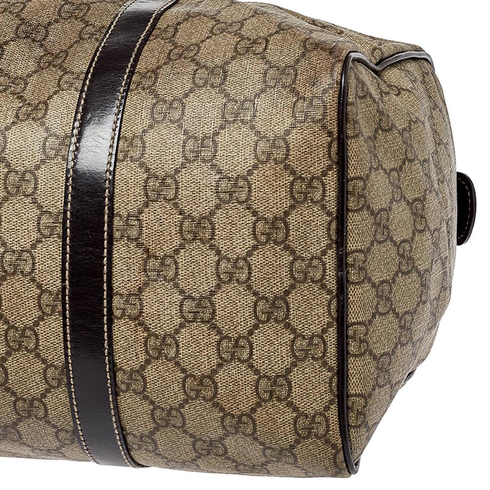 Gucci Beige/Brown GG Supreme Canvas and Patent Leather Medium Joy Boston Bag In Fair Condition In Dubai, Al Qouz 2