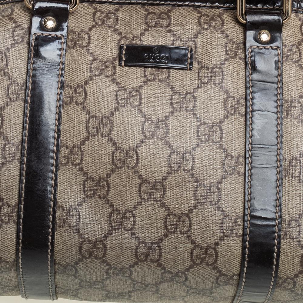 Gucci Beige/Brown GG Supreme Canvas and Patent Leather Medium Joy Boston Bag In Good Condition In Dubai, Al Qouz 2