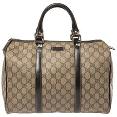 Gucci Beige/Brown GG Supreme Canvas and Patent Leather Medium Joy Boston Bag